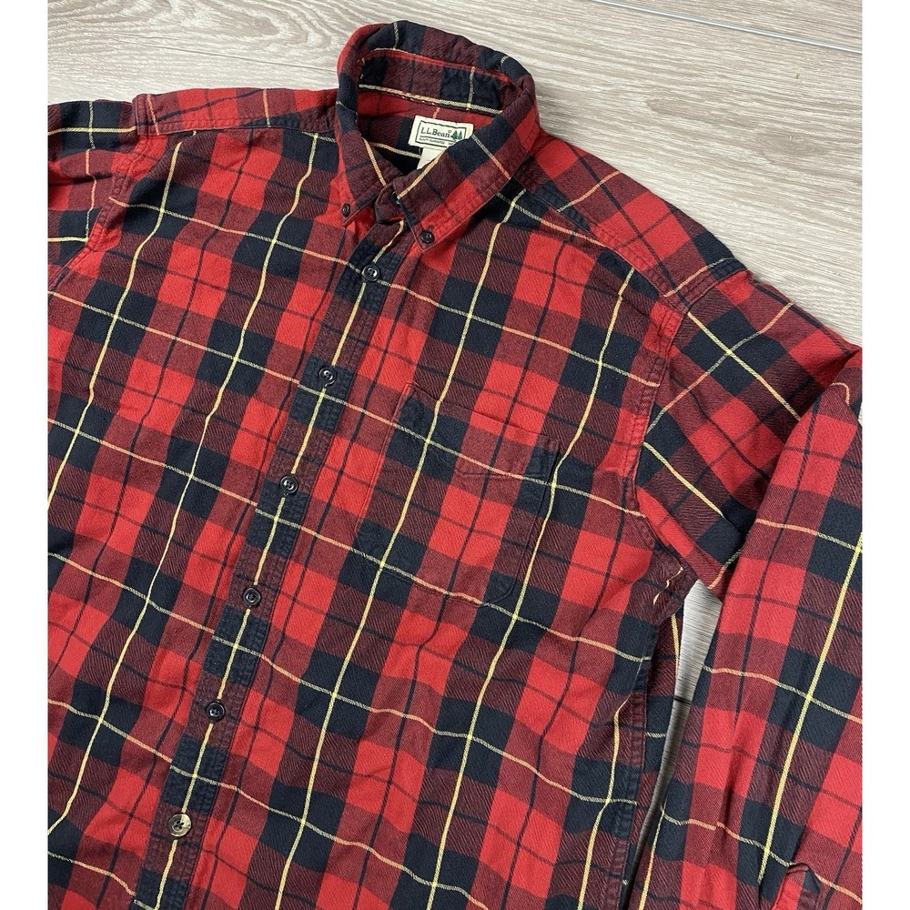 L.L. Bean Men's Long Sleeve Plaid Cotton Flannel Shirt Red Size Large